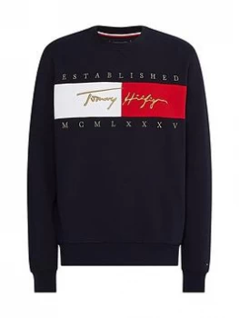 Image of Tommy Hilfiger Signature Flag Sweatshirt - Desert Sky , Desert Sky, Size S, Men