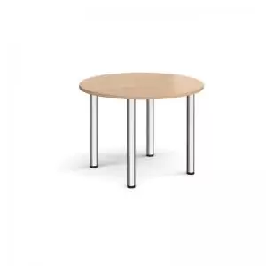 Image of Circular chrome radial leg meeting table 1000mm - beech
