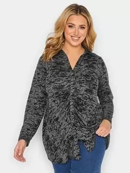 Image of Yours Ruched Front Shirt Burnout Print, Grey, Size 18, Women