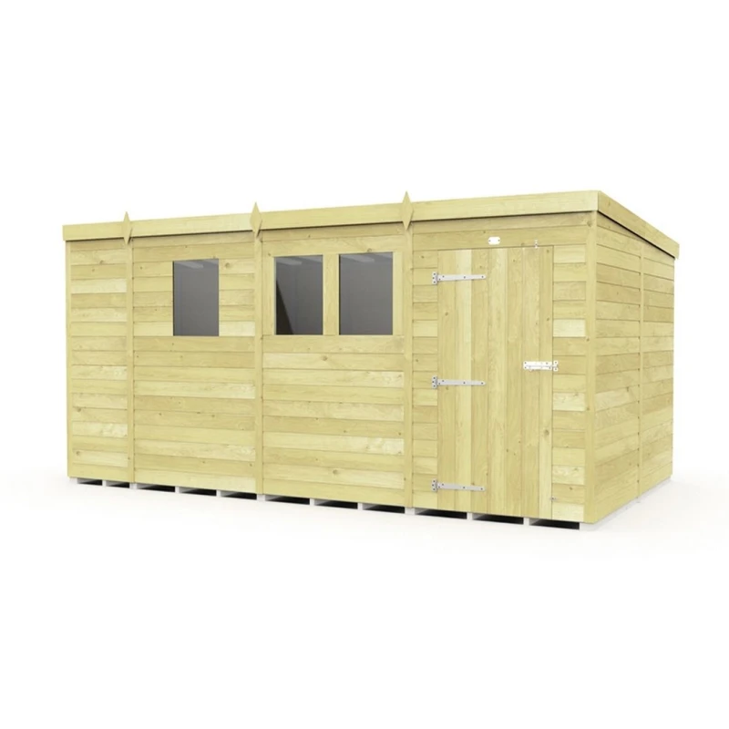 Image of Buttercup Farm 13 x 8 Feet Pent Shed - Single Door W/ Windows - L231 x W387 x H201cm in Brown Brown Unisex