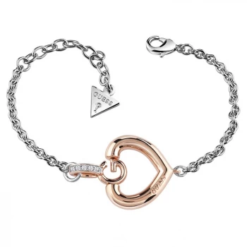 Image of Guess Rhodium & Rose Gold Plated G Heart Bracelet