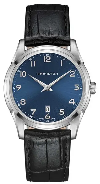 Image of Hamilton H38511743 Mens Jazzmaster Thinline Blue Dial Black Watch