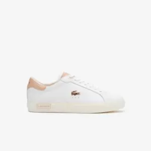 Image of Womens Lacoste Powercourt Leather Trainers Size 3 UK White & Light Pink