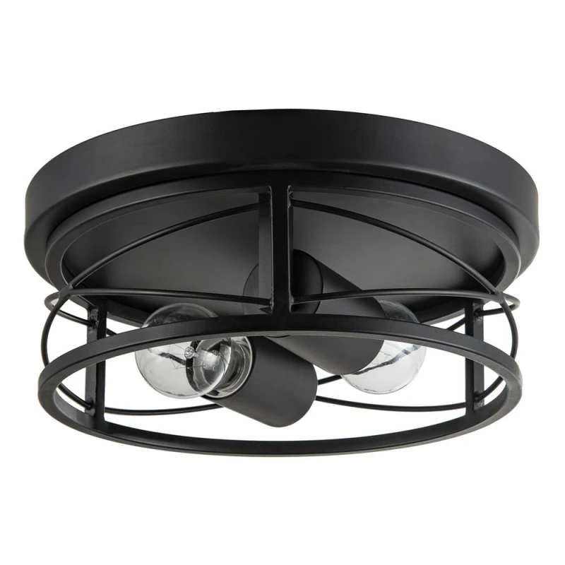 Image of Happy Homewares Industrial Vintage Black Round Flush Ceiling Light with Wire Design Black Unisex