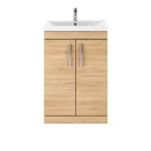 Image of Nuie Athena 600 Floor Standing 2-door Vanity & Mid-edge Basin - Natural Oak