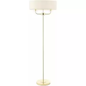 Image of Loops - 1.5m Twin Floor Lamp Brass & White Shade 2 Bulb Standing Living Room Light Base