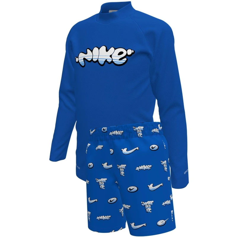 Image of Nike Swim Set Nike Swim Set Little Kids (Boys) Long Sleeve Top & Short Set Blue Crystal male 4-5 Yrs