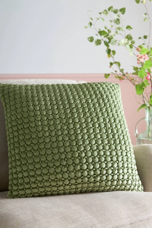 Image of Appletree Bobble Quilted Velvet Touch 55cm x 55cm Filled Cushion Olive