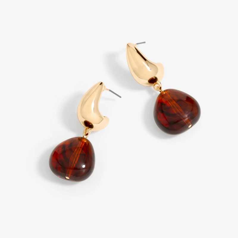 Image of Mood Gold Tort Resin Dome Droplet Earrings Gold