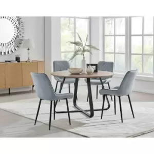 Image of Furniture Box Santorini Brown Round Dining Table and 4 Grey Pesaro Black Leg Chairs