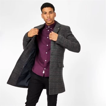 Image of Jack Wills Roe Crombie Check Coat With Wool - Grey