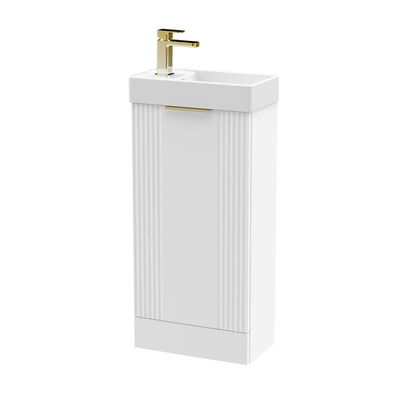 Image of Balterley White 400mm Floor Standing Vanity Unit with Brushed Brass Handle White Unisex