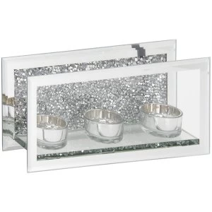 Image of Silver Mirrored and Crushed Crystal Triple Tealight Holder By Lesser & Pavey
