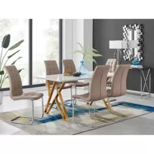 Image of Furniture Box Taranto White High Gloss Dining Table and 6 Cappuccino Murano Chairs