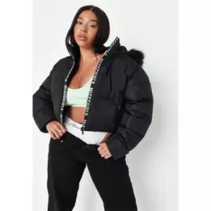 Image of Missguided Zip Tape Crop Puffer - Black