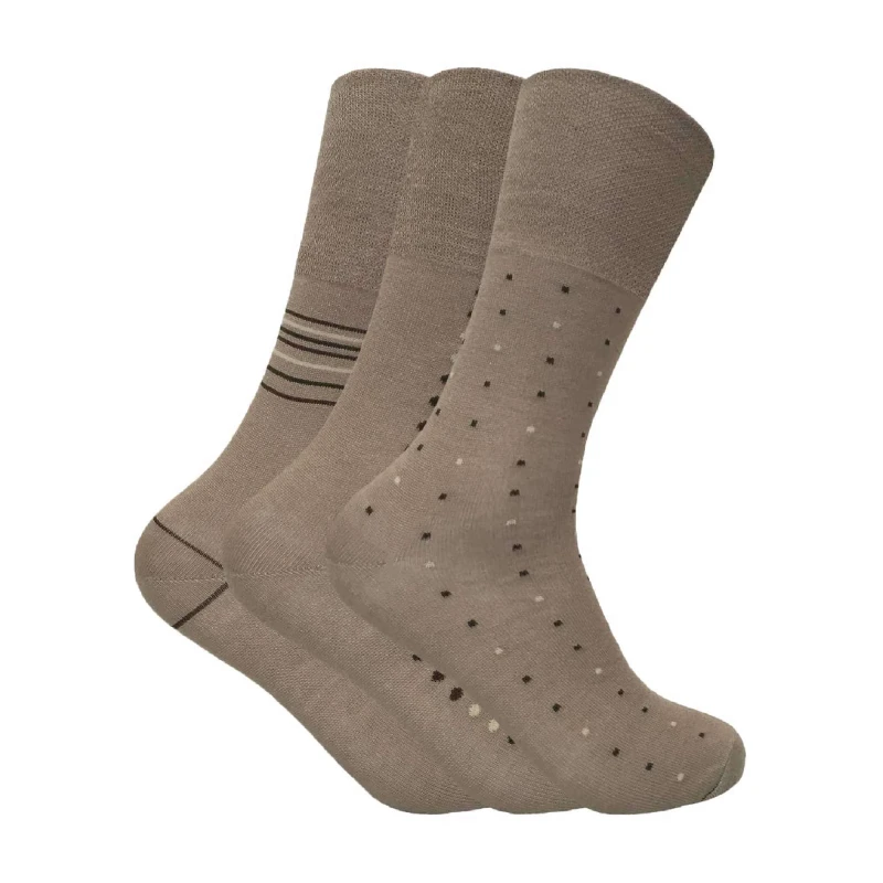 Image of Sock Snob Sock Snob Men 3 Pack Antibacterial Anti Sweat Bamboo Socks With Non Elastic Top in Beige Size: 6-11 Beige 6-11 Male 7426796659568