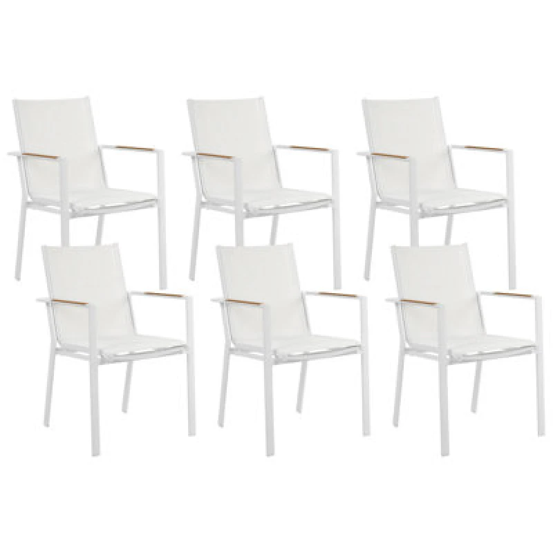 Image of Beliani Set Of 6 Garden Chairs Busseto Metal White