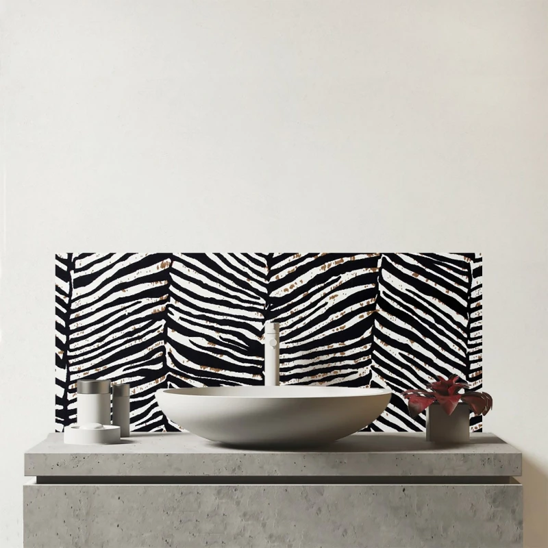 Image of Warren Reed - Designer Zebra Pattern Glass Bathroom Splashback in Black Unisex
