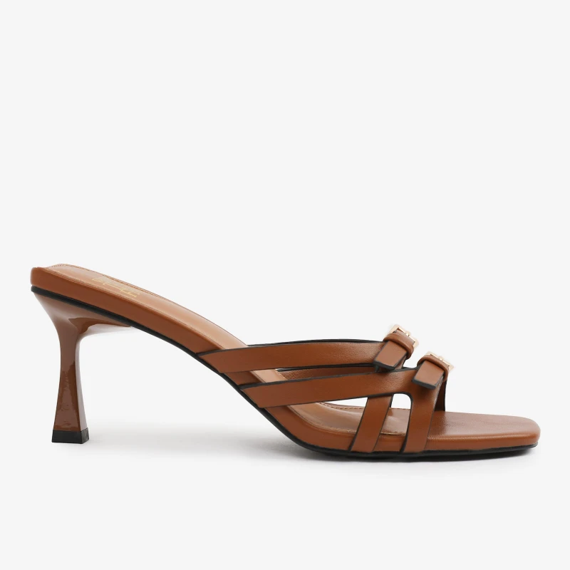 Image of Where's That From 'Torigh' Cross Over Buckle Details Strap Heel Tan