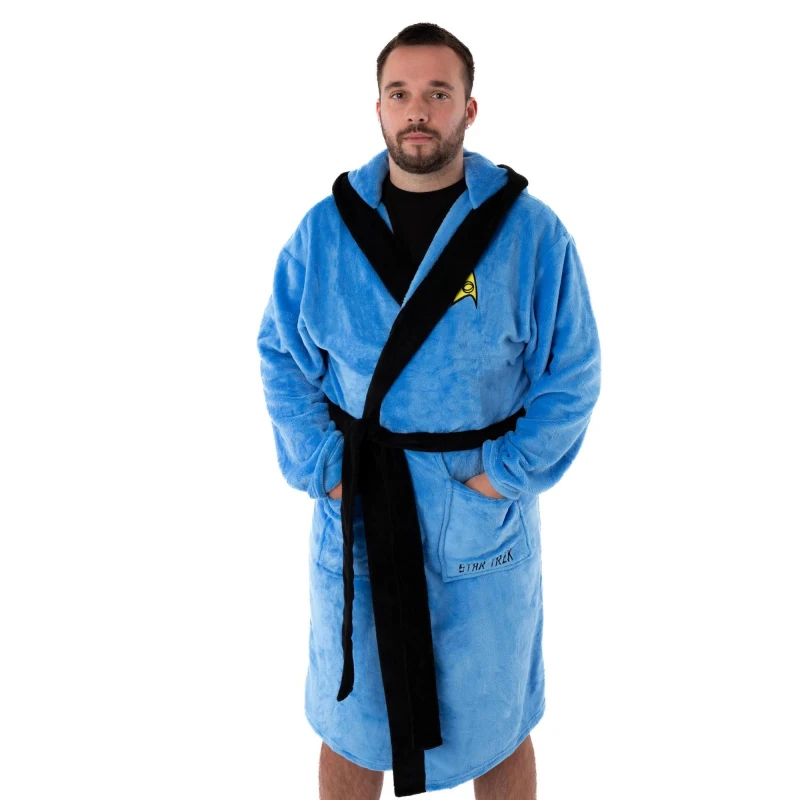 Image of Star Trek Star Trek Men Hooded Bathrobe in Blue Size: Medium Blue M Male 5063203011285