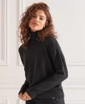 Image of Superdry Womens Lambswool Roll Neck Jumper Dark Grey / Carbon Charcoal Marl - Size: 10