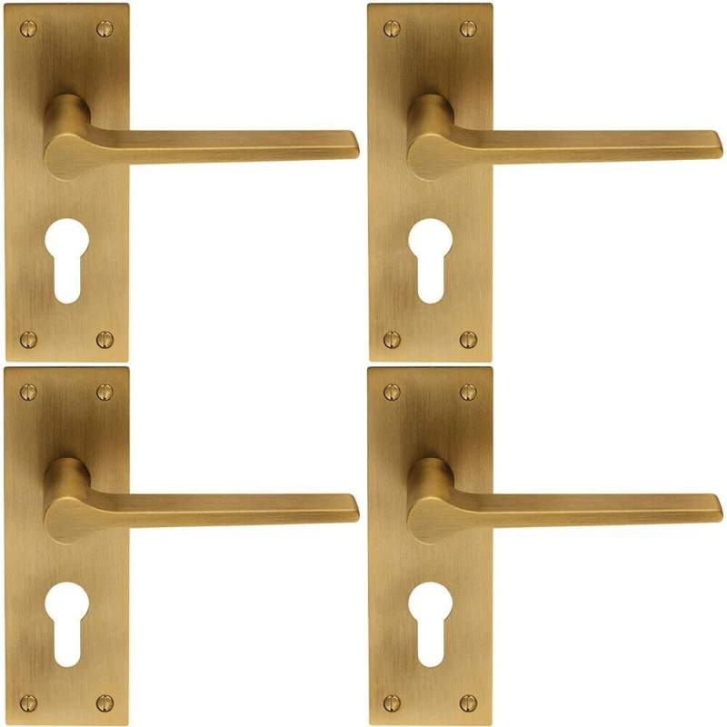 Image of Loops 4x PAIR Flat Straight Lever on Slim Euro Lock Backplate 150 x 50mm Antique Brass Metallics