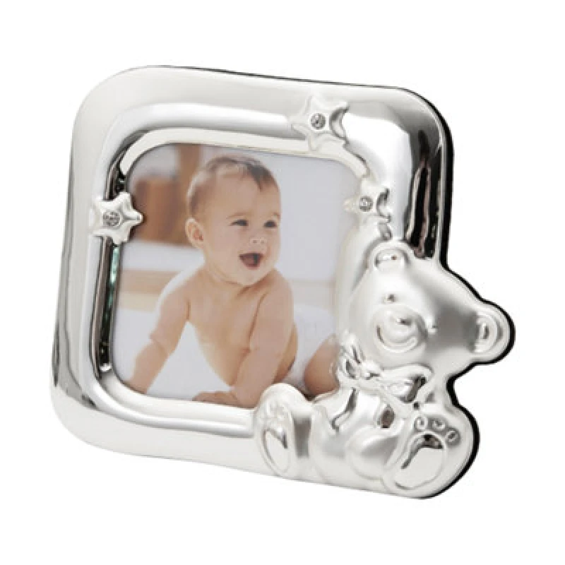 Image of Happy Homewares Square Shaped Teddy Bear Baby Photo Frame With Small Diamante Stars