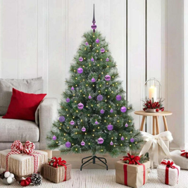 Image of vidaXL Artificial Christmas Tree with 150 LEDs, Lilac Balls Green 150cm PE and PVC, Green 3397841