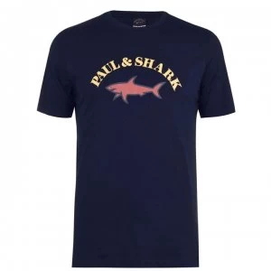 Image of Paul And Shark Crew And Shark Big Print Logo T Shirt - Navy