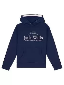 Image of Jack Wills Girls Script Hoodie - Navy Blazer, Navy, Size Age: 7-8 Years, Women