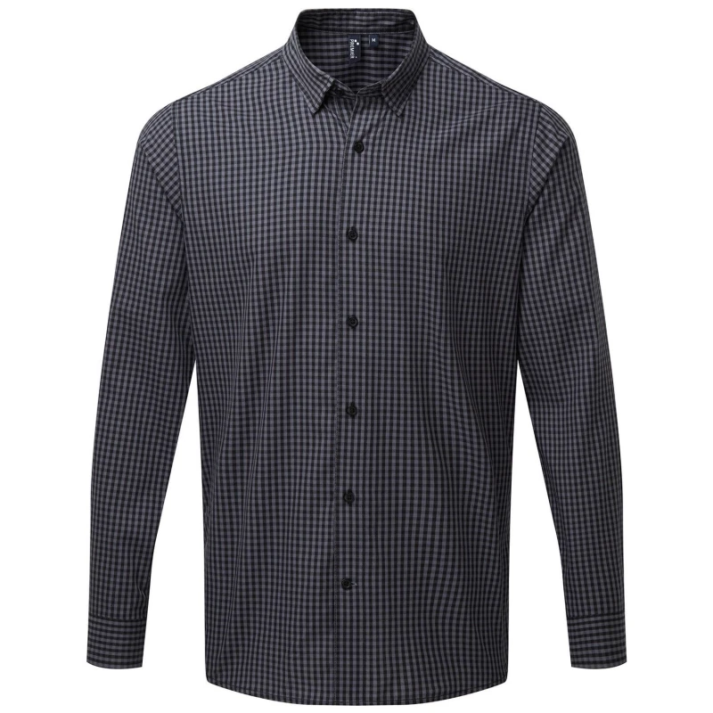 Image of Premier Premier Men Maxton Checked Long-Sleeved Shirt in Dark Grey Size: Small Dark Grey S Male 5063470159055