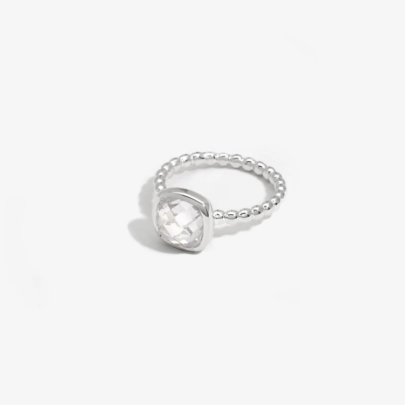 Image of Simply Silver Sterling Silver 925 Beaded Polished And Cubic Zirconia Centre Ring Silver