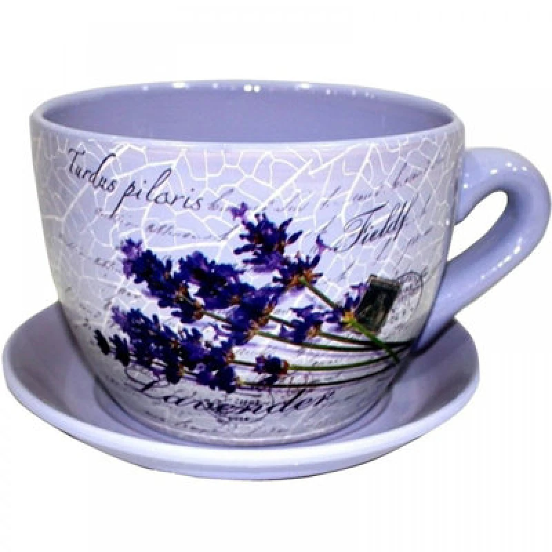 Image of Gr8 Garden Giant Floral Purple Flower Design Tea Cup And Saucer Planter Jumbo Plant Pot Tub
