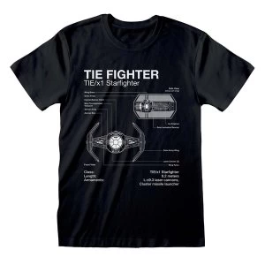 Image of Star Wars - Tie Fighter Sketch Unisex Medium T-Shirt - Black