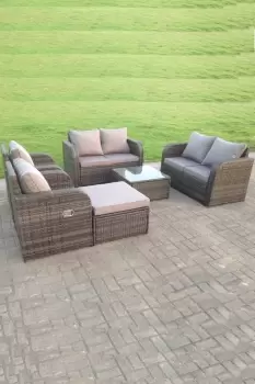 Image of Rattan Garden Furniture Set Reclining Chair love Sofa Big footstool 7 Seater