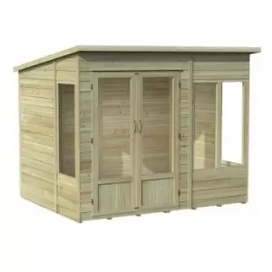 Image of Forest Garden - 8' x 6' Forest Oakley Double Door Pent Summer House (2.51m x 2.03m) - Natural Timber
