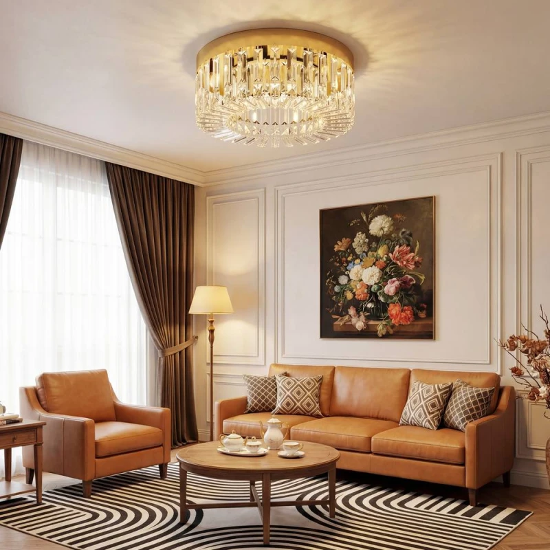 Image of HOMCOM Crystal Ceiling Light with 225 Crystal Pendants, Gold Tone Gold Unisex