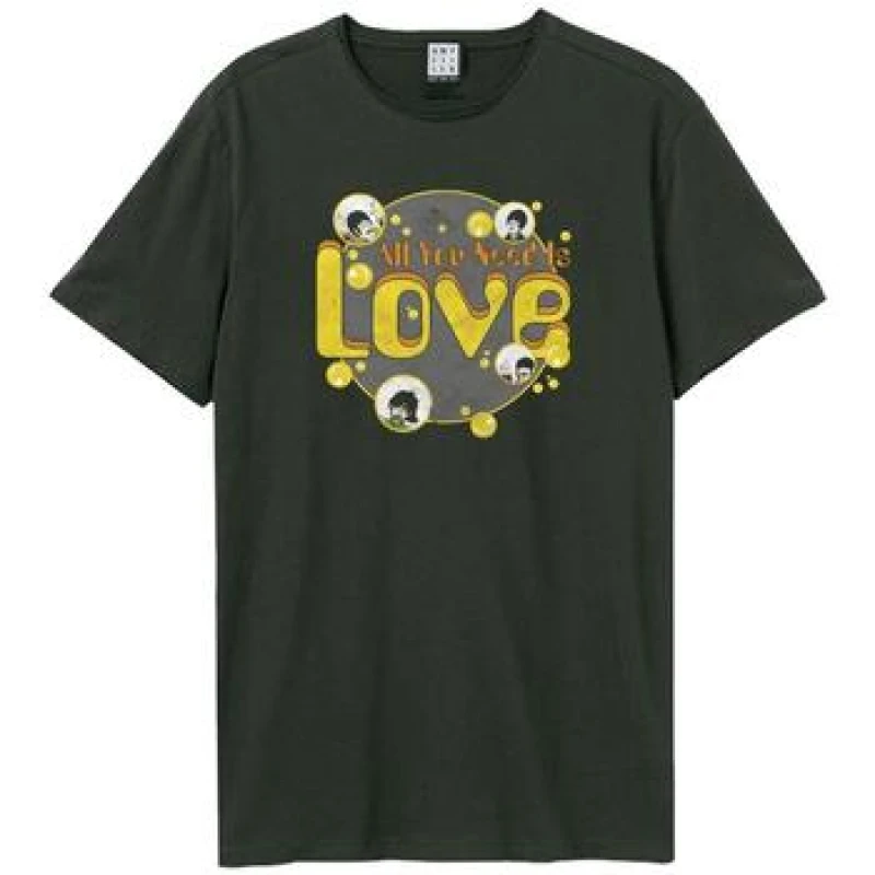 Image of Amplified Amplified Men All You Need Is Love The Beatles T-Shirt in Charcoal Size: X-Small Charcoal XS Male 5063703714198