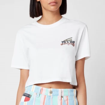 Image of Tommy Jeans Womens TJW Super Crop Logo T-Shirt - White - M
