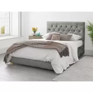 Image of Olivier Ottoman Upholstered Bed, Distressed Velvet, Platinum - Ottoman Bed Size Double (135x190)
