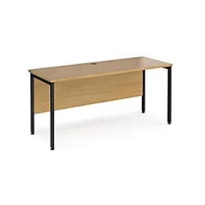 Image of Rectangular Straight Desk Oak Wood H-Frame Legs Black Maestro 25 1600 x 600 x 725mm