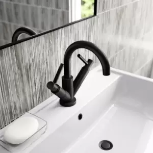 Image of Hudson Reed Tec Lever Cloakroom Mono Basin Mixer Tap Dual Handle with Waste - Matt Black