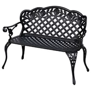 Image of Outsunny Garden Bench, Cast Aluminium, 107Lx58Wx85H cm-Black