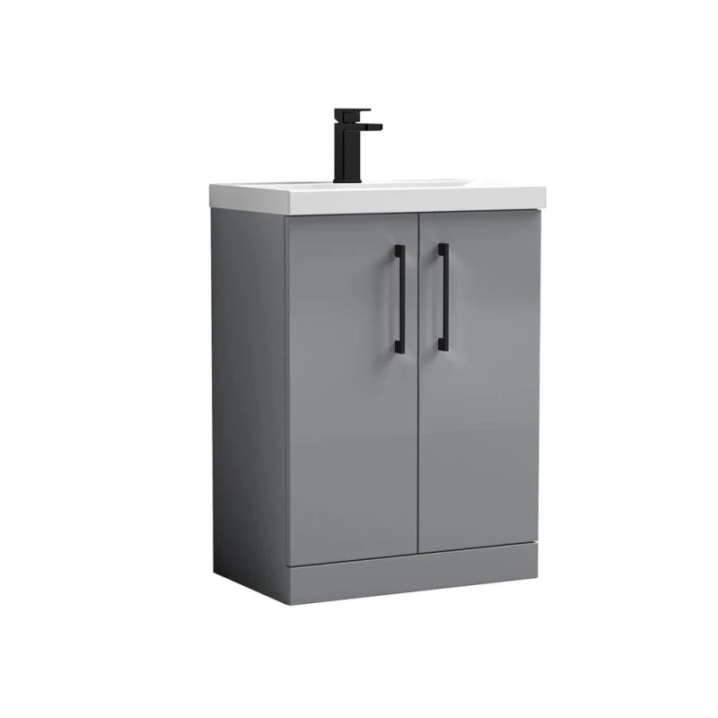 Image of Balterley Modern Bathroom 2 Soft Close Door Vanity Unit Basin, Satin Grey, 600mm in Grey Grey Unisex
