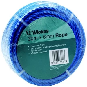 Image of Wickes Blue Multi Purpose Polypropylene Rope - 6mm x 30m