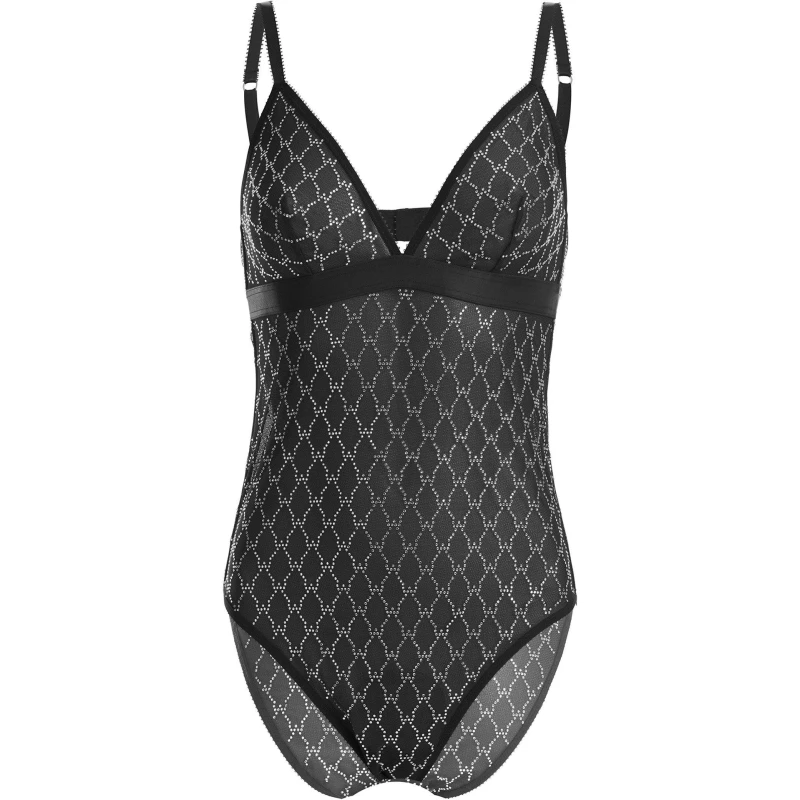 Image of Wolford Sheer Logo Sparkle Bodysuit Black female 8 (XS)