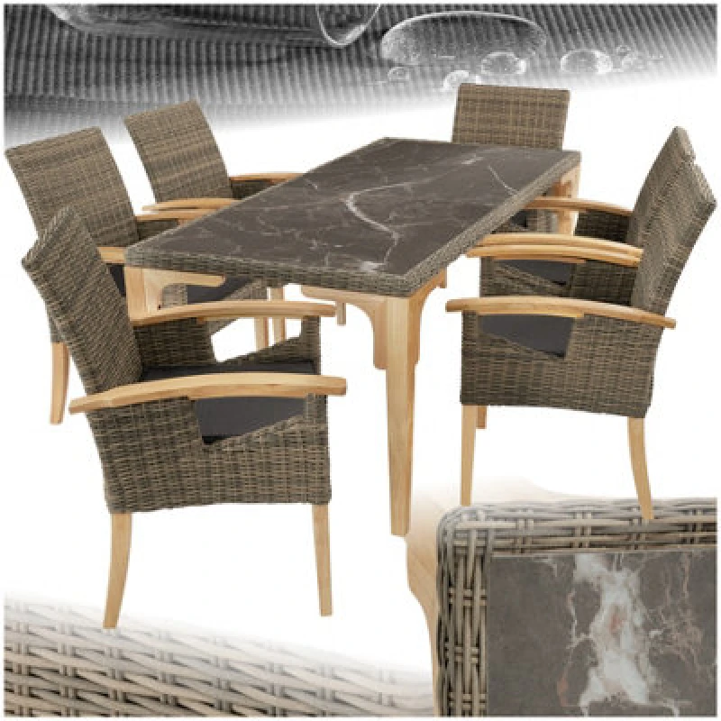 Image of Tectake Garden Table And Chairs - Foggia Dining Table, 6 Rosarno Chairs - Nature