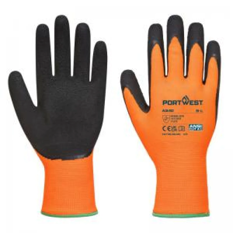 Image of Portwest Latex Foam Hi Vis Grip Gloves A340ORBL Colour: Orange / Black