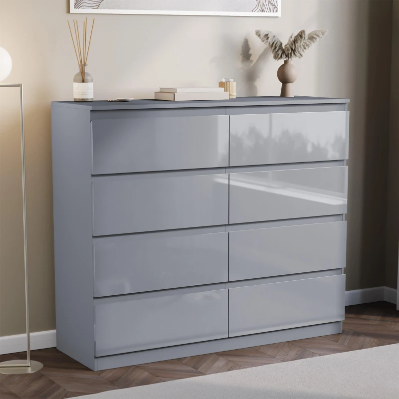 Image of Lassic Glinton High Gloss 8 Drawer Chest Grey unisex 8 Drawer