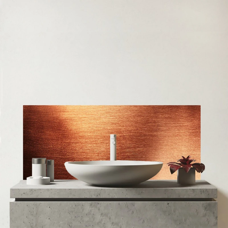 Image of Warren Reed - Designer Copper Plate Textures Glass Bathroom Splashback in Bronze Bronze Unisex